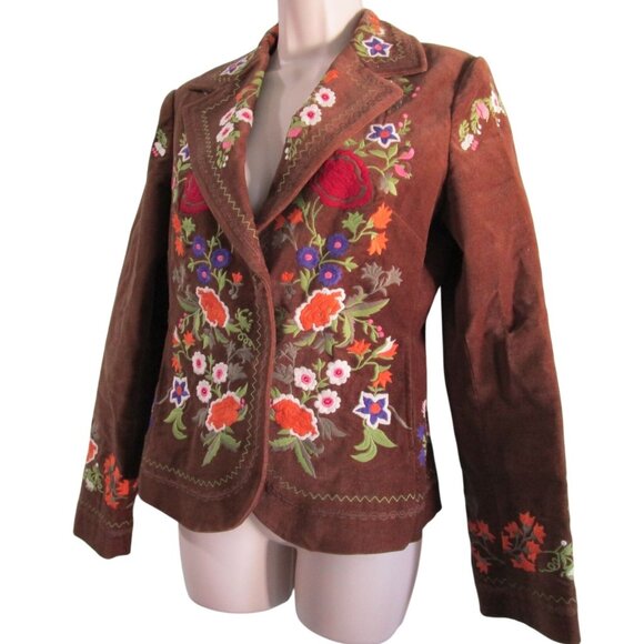 Vintage Yank Americano Embroidered Brown Velvet Western BoHo Jacket Medium GUC - Picture 1 of 16